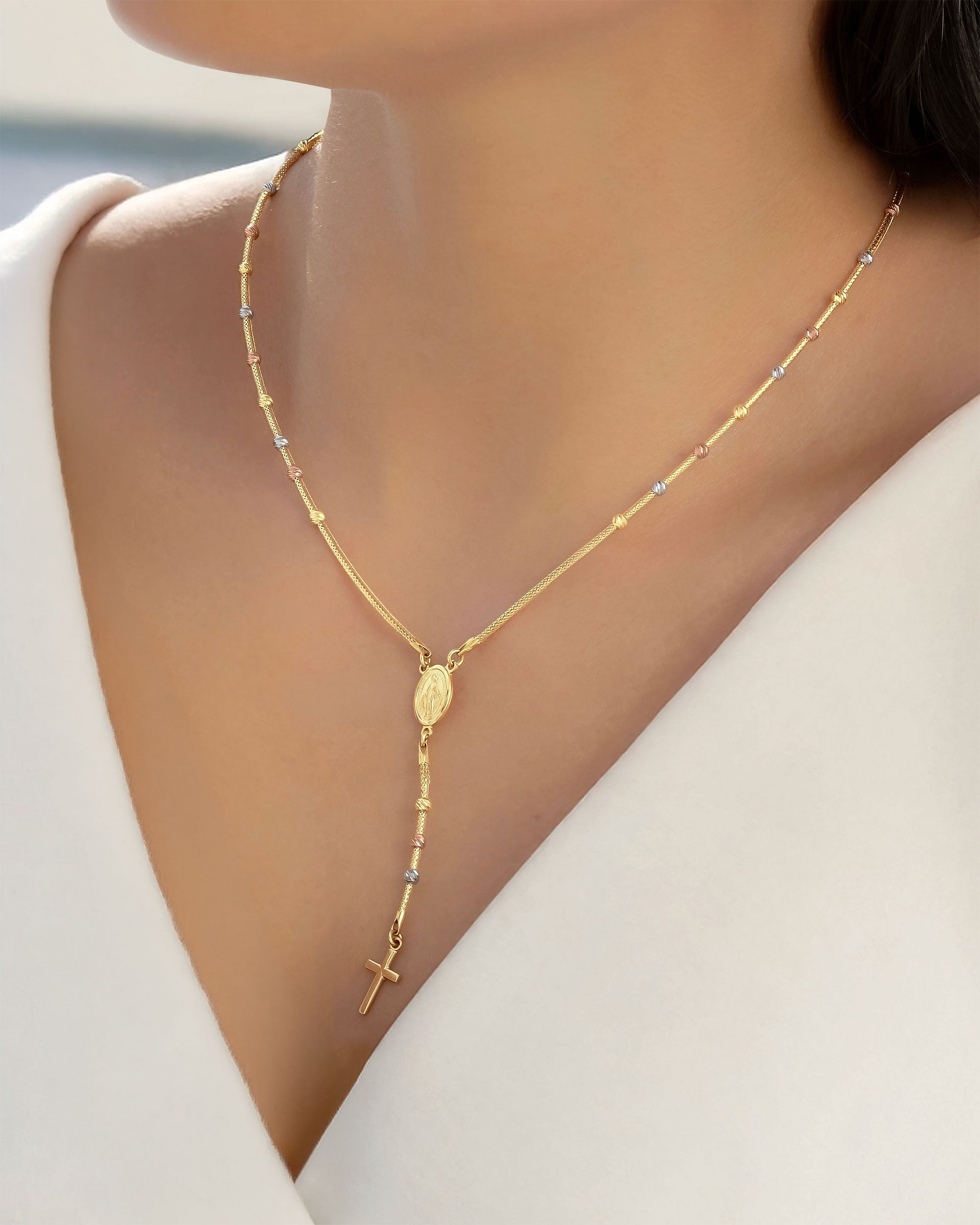 Rosario Tres Oros con Esferas Diamantadas